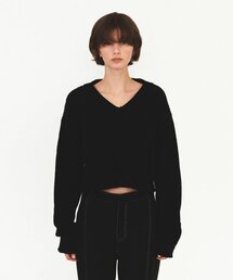 COTTON V NECK KNIT (black)