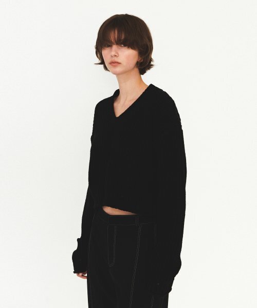 DIAGONAL（ダイアゴナル）の「COTTON V NECK KNIT (black)（ニット/セーター・レディース・その他・FREE）」の2枚目の写真
