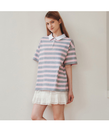 ストライプカラー半袖Tシャツ / ストライプネイビー