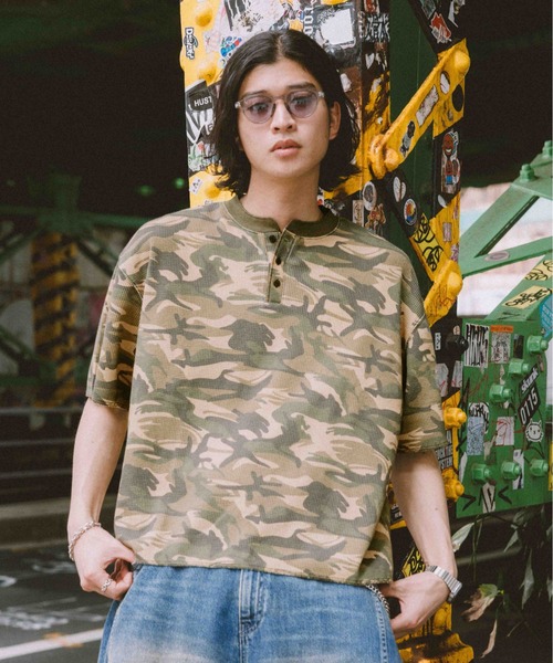 Camouflage Henry Neck T-Shirt/ワッフルカモフラヘンリーネック