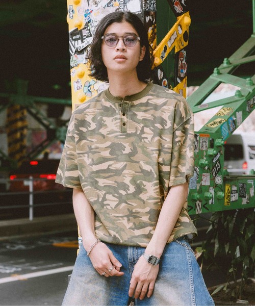Camouflage Henry Neck T-Shirt/ワッフルカモフラヘンリーネック