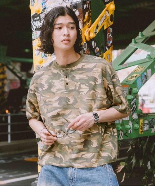 Camouflage Henry Neck T-Shirt/ワッフルカモフラヘンリーネック