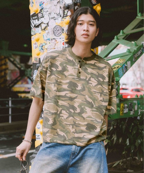 Camouflage Henry Neck T-Shirt/ワッフルカモフラヘンリーネック