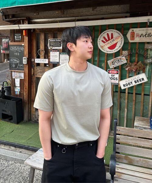 MINDBRIDGE（マインドブリッジ）の「[クール]ラウンドデイリーTシャツ - 5カラー（Tシャツ/カットソー・メンズ・ブラウン/ライトグレー/オフホワイト/ブラック/カーキ・95/100/105/110）」の6枚目の写真
