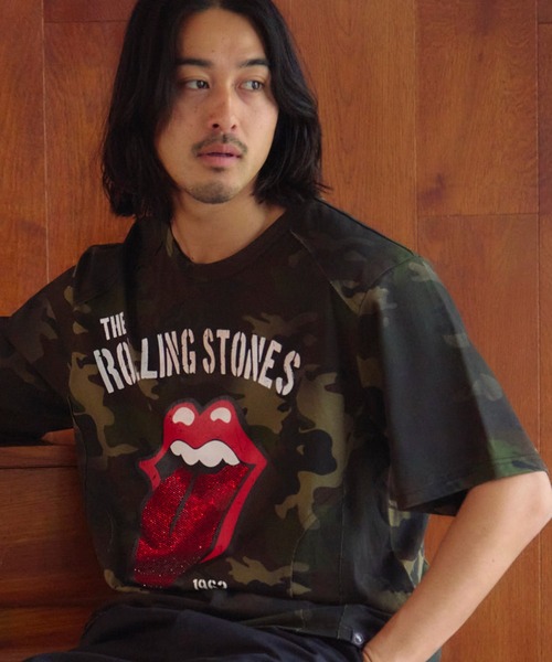 JACKROSE(ジャックローズ)の「B-TRS-切替・ラインストーン・SSTEE(Tシャツ/カットソー・メンズ・カモフラージュ/ホワイト/ブラック・M/L)」の1枚目の写真
