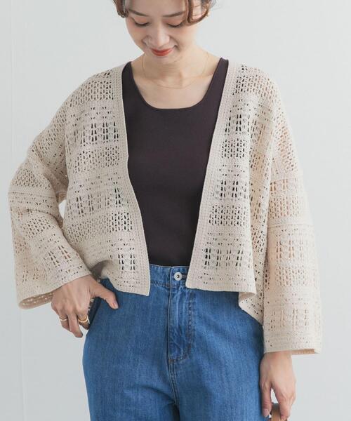 URBAN RESEARCH DOORS（アーバンリサーチドアーズ）の「クロシェニットカーディガン | 羽織/冷房対策/ショートカーディガン/透かし編み（カーディガン/ボレロ・レディース・オフホワイト/ベージュ・FREE）」の13枚目の写真