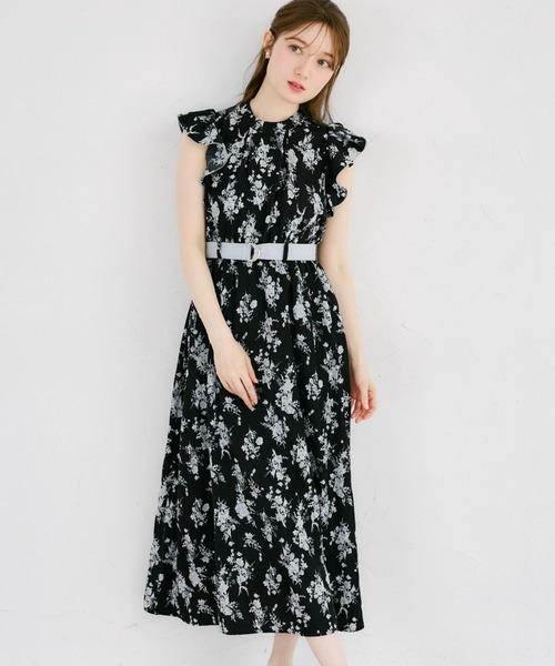 tocco closet(トッコ クローゼット)の「【ZOZO限定】デシンブーケプリントベルト付きワンピース(ワンピース・レディース・ブラック/オフホワイト・M)」の13枚目の写真