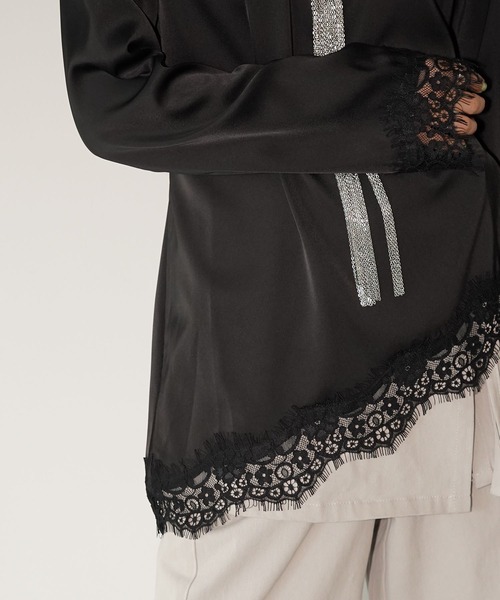 chuclla(チュクラ)の「アシンメトリーレースヘムトップス chw26s247(Tシャツ/カットソー・レディース・ブラック/ホワイト・FREE)」の5枚目の写真