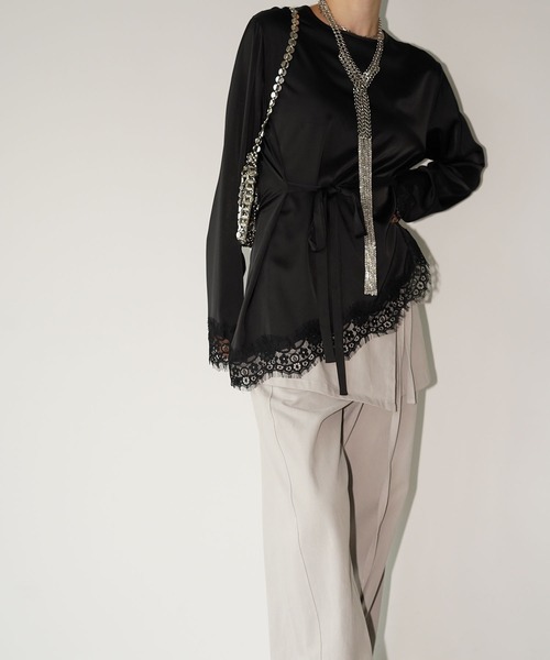 chuclla(チュクラ)の「アシンメトリーレースヘムトップス chw26s247(Tシャツ/カットソー・レディース・ブラック/ホワイト・FREE)」の9枚目の写真