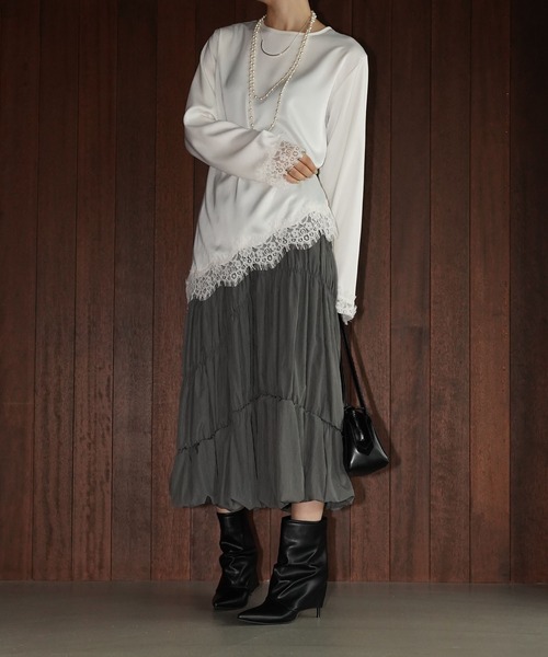 chuclla(チュクラ)の「アシンメトリーレースヘムトップス chw26s247(Tシャツ/カットソー・レディース・ブラック/ホワイト・FREE)」の11枚目の写真