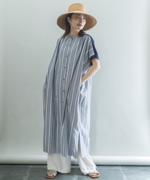 lodie(ロディ)の「ストライプ オーバーシャツワンピース(シャツワンピース・レディース・ネイビー/グリーン・FREE)」の2枚目の写真