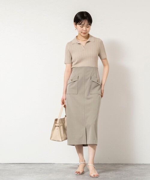 NOLLEY’S Sophi(ノーリーズソフィ)の「ウォッシャブルポロニットタイトスカートドッキングワンピース(ワンピース・レディース・ライトグレー/キャメル・38/36)」の4枚目の写真