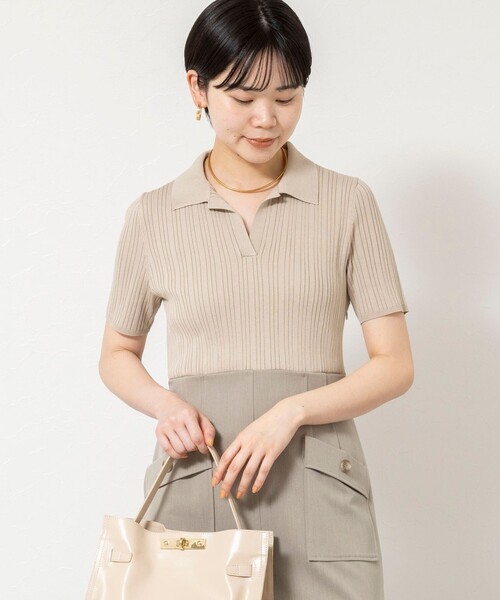 NOLLEY’S Sophi(ノーリーズソフィ)の「ウォッシャブルポロニットタイトスカートドッキングワンピース(ワンピース・レディース・ライトグレー/キャメル・38/36)」の5枚目の写真