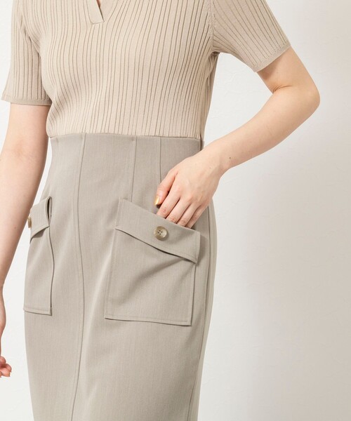 NOLLEY’S Sophi(ノーリーズソフィ)の「ウォッシャブルポロニットタイトスカートドッキングワンピース(ワンピース・レディース・ライトグレー/キャメル・38/36)」の10枚目の写真