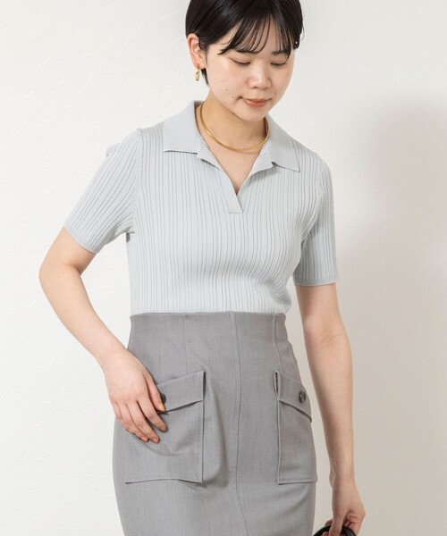 NOLLEY’S Sophi(ノーリーズソフィ)の「ウォッシャブルポロニットタイトスカートドッキングワンピース(ワンピース・レディース・ライトグレー/キャメル・38/36)」の14枚目の写真