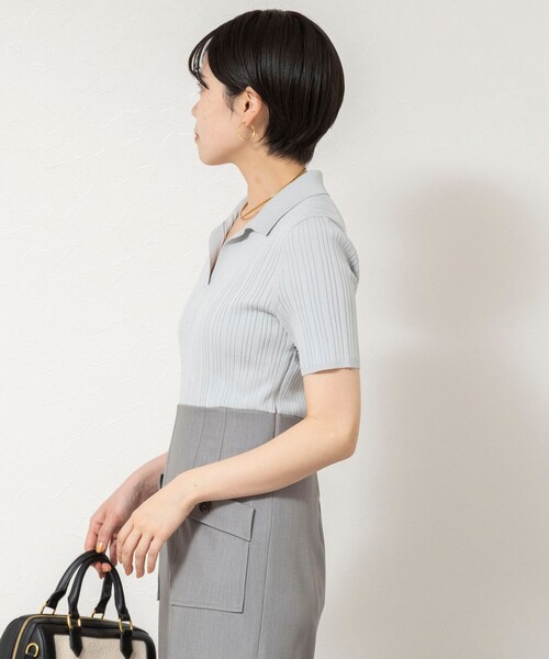 NOLLEY’S Sophi(ノーリーズソフィ)の「ウォッシャブルポロニットタイトスカートドッキングワンピース(ワンピース・レディース・ライトグレー/キャメル・38/36)」の16枚目の写真