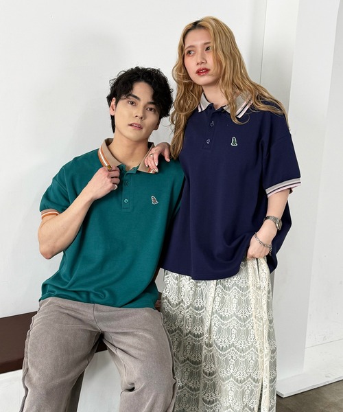 DOUBLE NAME(ダブルネーム)の「【m:rex】ラインリブポロシャツ(ポロシャツ・レディース・オフホワイト/グリーン/ネイビー・FREE)」の13枚目の写真