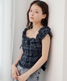 パフスリーブ」に該当するトップス（ブルー・ネイビー/青色系