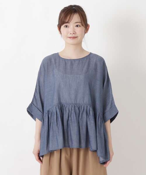 one'sterrace(ワンズテラス)の「ウエストギャザードルマンブラウス(シャツ/ブラウス・レディース・ネイビー系5・02)」の2枚目の写真