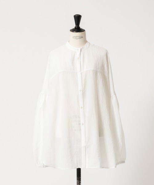 DESIGNWORKS(デザインワークス)の「【一部店舗限定】シアーバンドカラーブラウス(シャツ/ブラウス・レディース・サックスブルー/ブラック/ホワイト・フリー)」の1枚目の写真