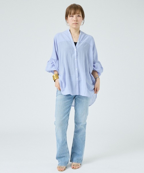DESIGNWORKS(デザインワークス)の「【一部店舗限定】シアーバンドカラーブラウス(シャツ/ブラウス・レディース・サックスブルー/ブラック/ホワイト・フリー)」の11枚目の写真