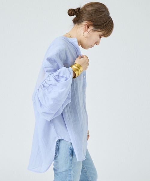 DESIGNWORKS(デザインワークス)の「【一部店舗限定】シアーバンドカラーブラウス(シャツ/ブラウス・レディース・サックスブルー/ブラック/ホワイト・フリー)」の10枚目の写真