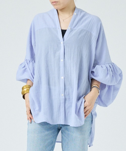 DESIGNWORKS(デザインワークス)の「【一部店舗限定】シアーバンドカラーブラウス(シャツ/ブラウス・レディース・サックスブルー/ブラック/ホワイト・フリー)」の8枚目の写真