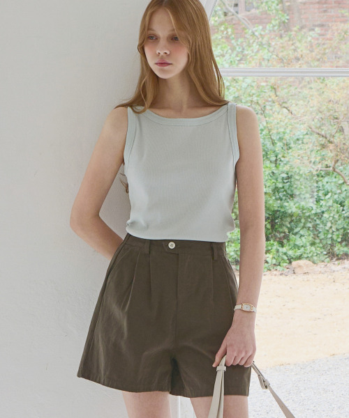SLOWLOLLI(スローローリ)の「Boat neck sleeveless top_5 Colors(Tシャツ/カットソー・レディース・ミント/アイボリー/Beige/チャコール/ブラック・FREE)」の9枚目の写真