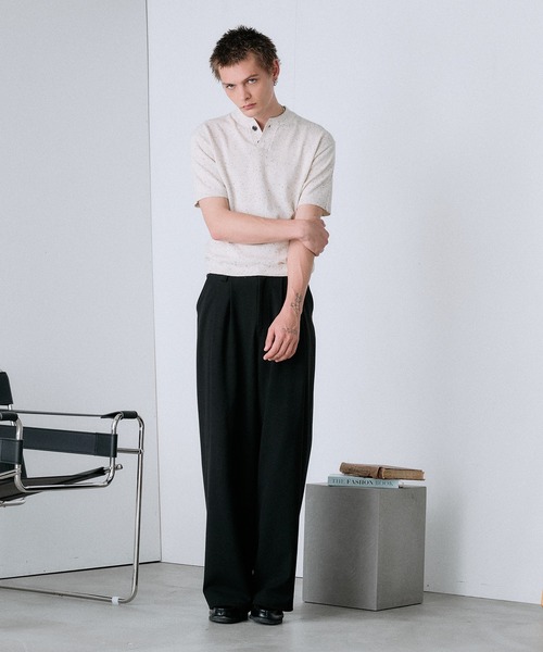 Regen Glanz(レーゲングランツ)の「ネップテクスチャー ヘンリーサマーニット / nep texture henry summer knit(ニット/セーター・メンズ・ライトホワイト/グレー・LARGE/SMALL/MEDIUM)」の13枚目の写真