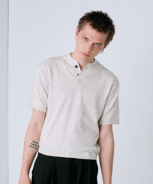 Regen Glanz(レーゲングランツ)の「ネップテクスチャー ヘンリーサマーニット / nep texture henry summer knit(ニット/セーター・メンズ・ライトホワイト/グレー・LARGE/SMALL/MEDIUM)」の10枚目の写真