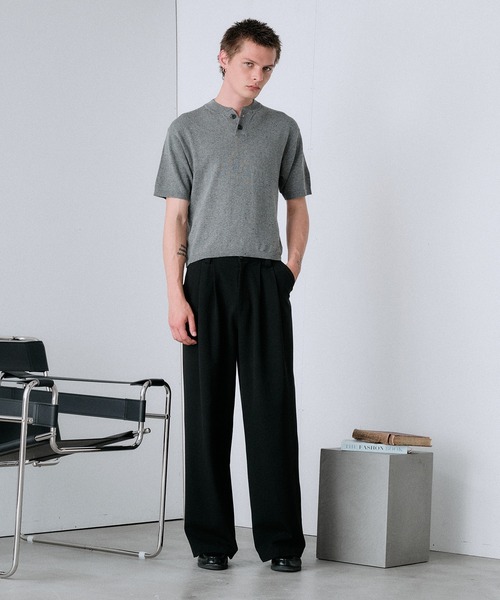 Regen Glanz(レーゲングランツ)の「ネップテクスチャー ヘンリーサマーニット / nep texture henry summer knit(ニット/セーター・メンズ・ライトホワイト/グレー・LARGE/SMALL/MEDIUM)」の4枚目の写真