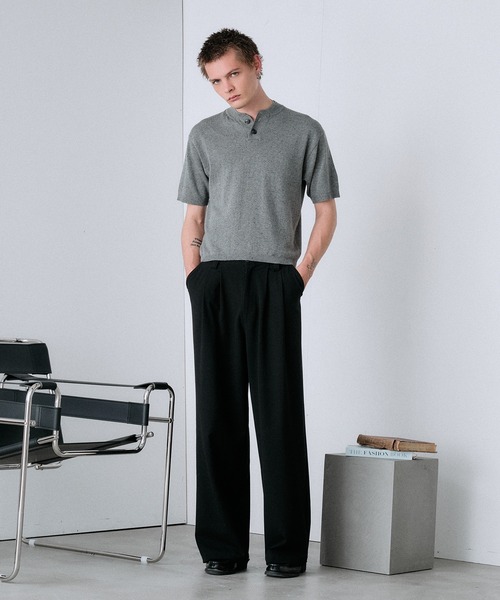 Regen Glanz(レーゲングランツ)の「ネップテクスチャー ヘンリーサマーニット / nep texture henry summer knit(ニット/セーター・メンズ・ライトホワイト/グレー・LARGE/SMALL/MEDIUM)」の5枚目の写真