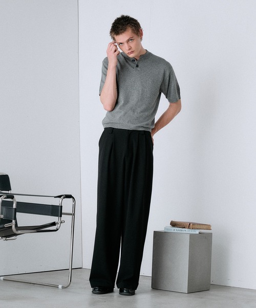 Regen Glanz(レーゲングランツ)の「ネップテクスチャー ヘンリーサマーニット / nep texture henry summer knit(ニット/セーター・メンズ・ライトホワイト/グレー・LARGE/SMALL/MEDIUM)」の6枚目の写真