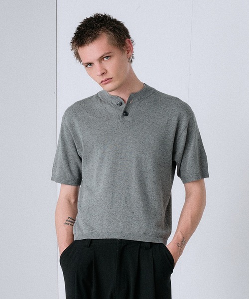 Regen Glanz(レーゲングランツ)の「ネップテクスチャー ヘンリーサマーニット / nep texture henry summer knit(ニット/セーター・メンズ・ライトホワイト/グレー・LARGE/SMALL/MEDIUM)」の3枚目の写真