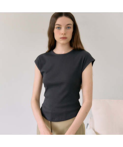 Ellioti(エリオティ)の「Noa Cap Sleeve Ts_6Color(Tシャツ/カットソー・レディース・グレー/ブラック/アイボリー/チャコール/ミント/ホワイト・FREE)」の5枚目の写真