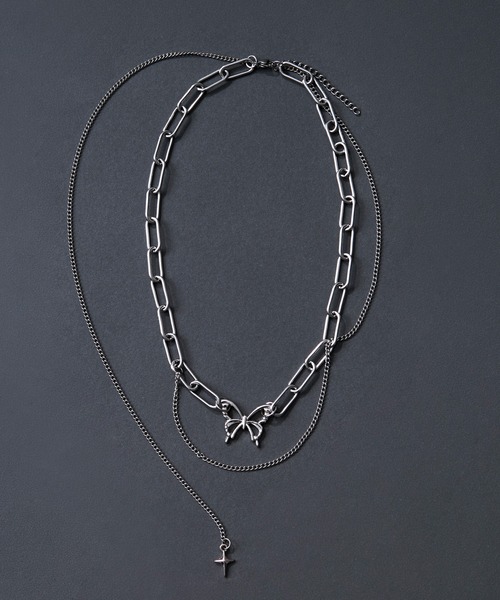 Ellno Loset（エルノロゼット）の「layered chain choker necklace/ レイヤードチェーンチョーカーネックレス（チョーカー・メンズ・シルバー・FREE）」の2枚目の写真