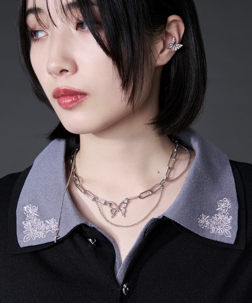 Ellno Loset（エルノロゼット）の「layered chain choker necklace/ レイヤードチェーンチョーカーネックレス（チョーカー・メンズ・シルバー・FREE）」の6枚目の写真