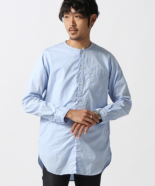 BEAMS（ビームス）の「BEAMS / ノーカラーロングシャツ（シャツ/ブラウス・メンズ・サックスブルー/ネイビー/オフホワイト・MEDIUM/SMALL/LARGE）」の3枚目の写真