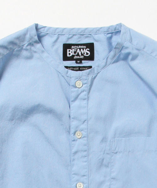 BEAMS（ビームス）の「BEAMS / ノーカラーロングシャツ（シャツ/ブラウス・メンズ・サックスブルー/ネイビー/オフホワイト・MEDIUM/SMALL/LARGE）」の5枚目の写真