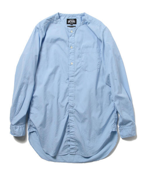 BEAMS（ビームス）の「BEAMS / ノーカラーロングシャツ（シャツ/ブラウス・メンズ・サックスブルー/ネイビー/オフホワイト・MEDIUM/SMALL/LARGE）」の8枚目の写真