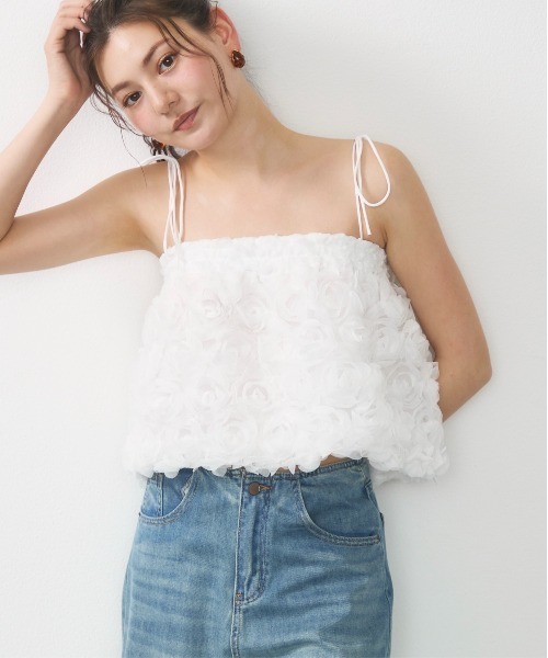 フラワーモチーフチュールキャミ / flower tulle short cami
