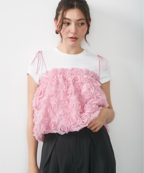 フラワーモチーフチュールキャミ / flower tulle short cami