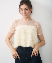フラワーモチーフチュールキャミ / flower tulle short cami