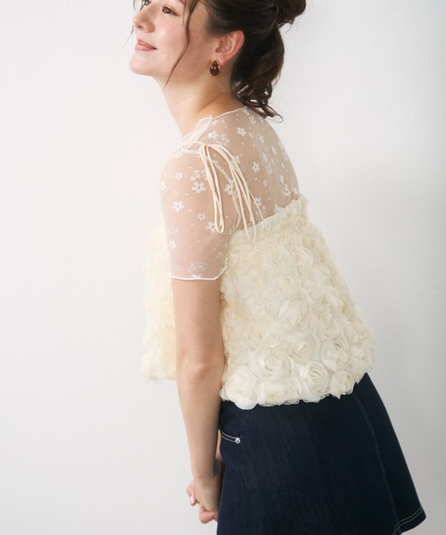 Lunea（ルネア）の「フラワーモチーフチュールキャミ / flower tulle short cami（キャミソール・レディース・ホワイト/アイボリー/ピンク・FREE）」の15枚目の写真