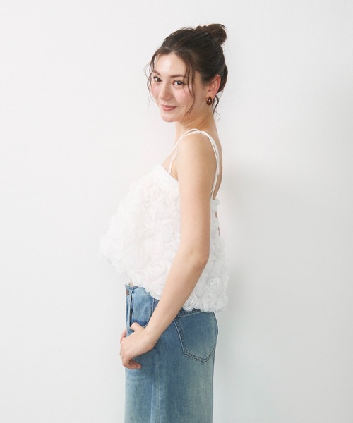 CHANEL フラワーモチーフキャミソール 38 フラワーモチーフチュールキャミ / flower tulle short cami