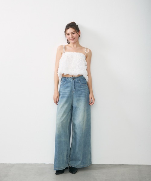 Lunea（ルネア）の「フラワーモチーフチュールキャミ / flower tulle short cami（キャミソール・レディース・ホワイト/アイボリー/ピンク・FREE）」の10枚目の写真