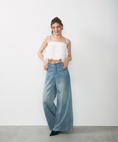 Lunea（ルネア）の「フラワーモチーフチュールキャミ / flower tulle short cami（キャミソール・レディース・ホワイト/アイボリー/ピンク・FREE）」の11枚目の写真
