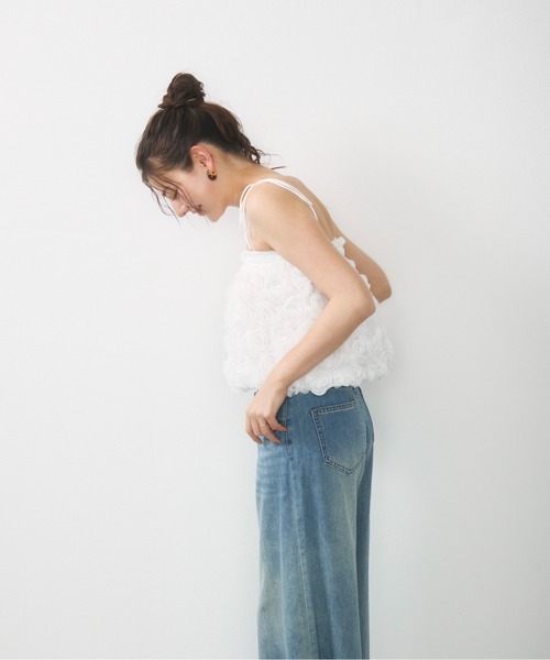 Lunea（ルネア）の「フラワーモチーフチュールキャミ / flower tulle short cami（キャミソール・レディース・ホワイト/アイボリー/ピンク・FREE）」の9枚目の写真