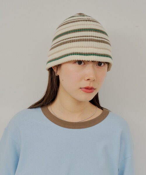 Kastane(カスタネ)の「【UNISEX】ニットメトロハット(ハット・レディース・ネイビー/ホワイト/ブラック・FREE)」の1枚目の写真