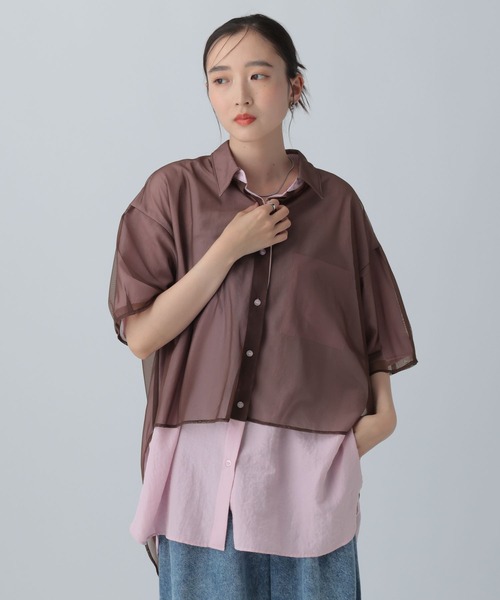 LEPSIM(レプシィム)の「サラキレチュールレイヤーチュニックSS 739872(シャツ/ブラウス・レディース・ピンク/ブルーパープル/チャコールグレー・FREE)」の3枚目の写真